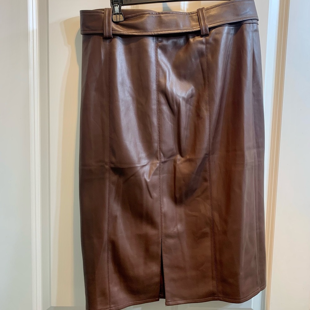 Marc New York Dark Brown Faux Leather Pencil Skirt with Belt - Picture 8 of 8